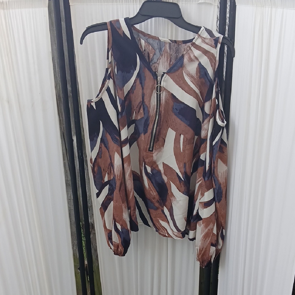 Abstract Print Cold Shoulder Top